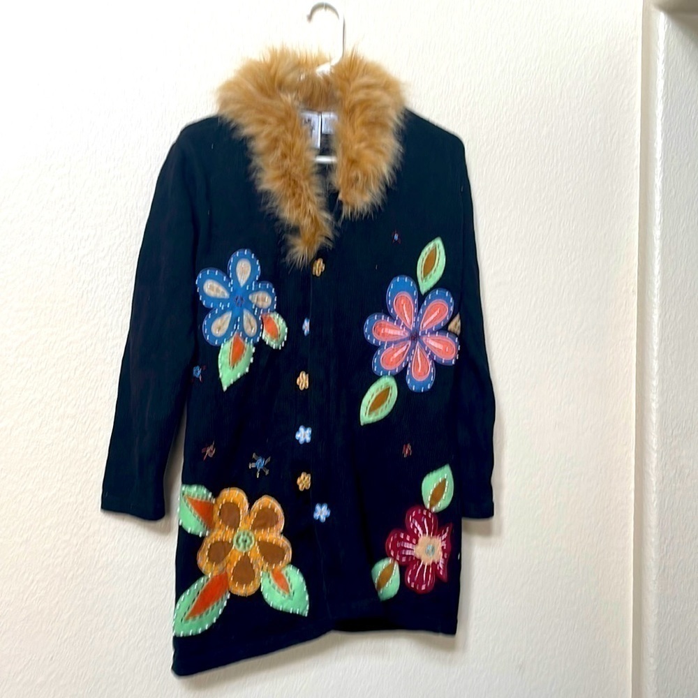 Storybook knits one of a kind wool blend embroidered beaded floral cardigan S - Picture 2 of 13
